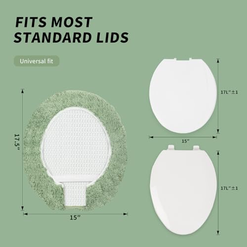 Soft Microfiber Toilet Lid Cover 17.5" x 15" Machine Washable | Solid Toilet Seat Cover Adjustable Rubber Backing Fits Most 16 -17.5" L x 14-16" W Round Oblong and Elongated Toilet Seat - color: Sage Green