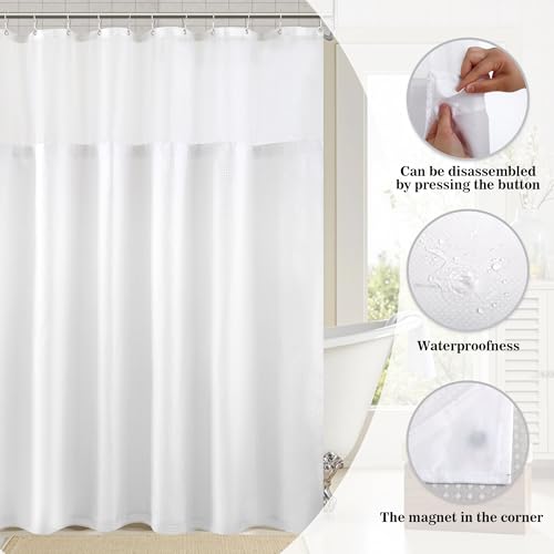YI & ZE White Waffle Weave Shower Curtain with Snap-in Liner, 72W x 72L | Slub Textured Heavy Fabric, Waterproof & Washable, Equipped with 12 Metal Hooks - color: Waffle White, size: 72"W x 72"L (Pack of 1)