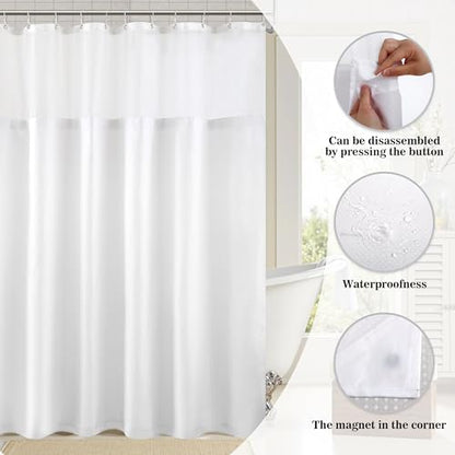 YI & ZE White Waffle Weave Shower Curtain with Snap-in Liner, 72W x 72L | Slub Textured Heavy Fabric, Waterproof & Washable, Equipped with 12 Metal Hooks - color: Waffle White, size: 72"W x 72"L (Pack of 1)