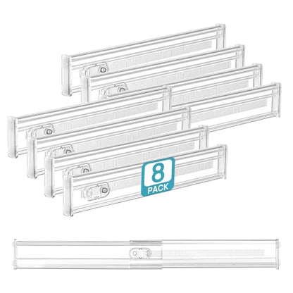 Vtopmart 2.36" Short Upgrade Drawer Dividers 12.8"-22.3" Expandable 8 Pack | Adjustable Kitchen Drawer Organizer, Clear Plastic Separator for Flatware, Utensils, Cutlery, Underwear Storage, Space Saving - size: Short-2.36" without Inserts