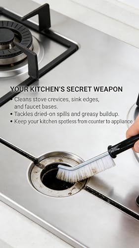 2 Pack Crevice Cleaning Brush with Hard Bristles, Multipurpose Gap Cleaning Tool for Bathroom, Kitchen, Sink, Window, Car & Home Detail Cleaning - Black