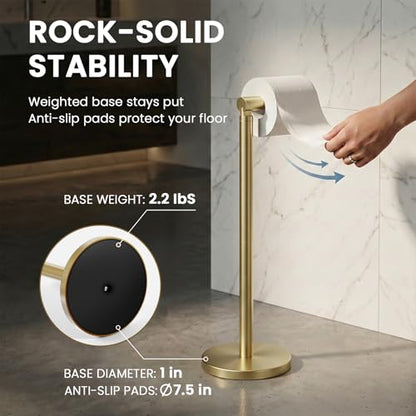 Cesun Free Standing Toilet Paper Holder Stand with Weighted Base, Gold | SUS304 Rustproof Steel | Thick Non-Slip Base | Swivel Pivot Design | Slim Footprint | Holds 5 Rolls - color: Gold