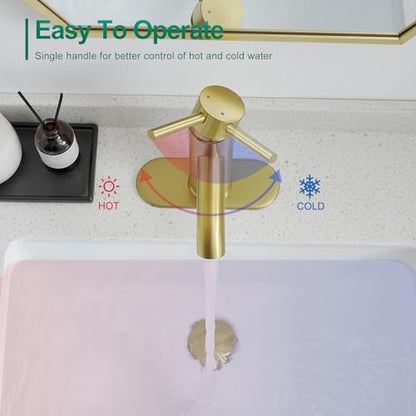 VOTON Vessel Sink Faucet Brushed Gold Tall Bathroom Faucets Single Handle One Hole Rv Vanity Lavatory Bathroom Sink Faucet - color: T-Brushed Gold, size: Tall
