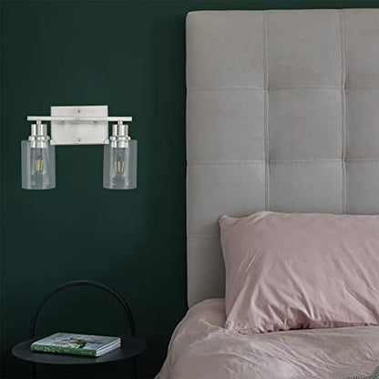 2-Light Bathroom Light Fixtures, Brushed Nickel Vanity Light with Clear Glass Shade, Modern Wall Sconce for Mirror Bath Bedroom Hallway Farmhouse Kitchen - color: Nickel 2-Light
