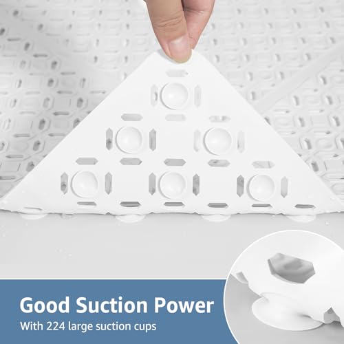 Yolife Square Shower Mat, 27" x 27" Large Shower Mat with Center Drain Hole, Soft TPE Non Slip Shower Mats for Inside Shower with Suction Cups, Anti Slip Washable Shower Floor Mat, White - color: White