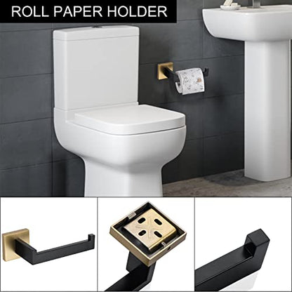 5 Pieces Bathroom Hardware Accessories Set Black and Gold Towel Bar Set,Wall Mounted Stainless Steel,23.6 Inch - color: Gold&black