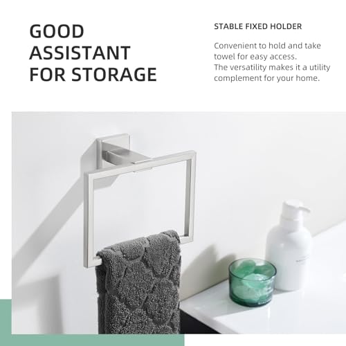 Angle Simple Bathroom Towel Holder, Square Towel Ring 7.09", Brushed Nickel | Solid SUS304 Stainless Steel, Use in Bathroom Kitchen Laundry, Secure Screws Wall Mount, Mounting Hardware Included - color: Brushed Nickel