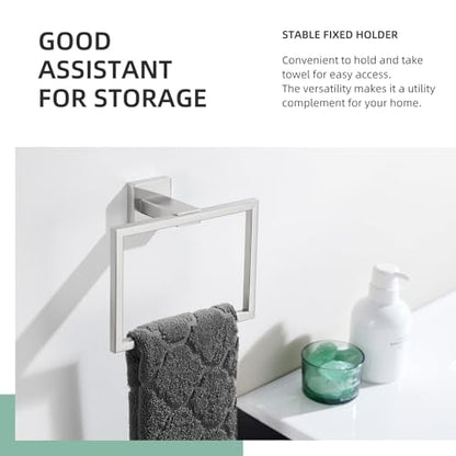 Angle Simple Bathroom Towel Holder, Square Towel Ring 7.09", Brushed Nickel | Solid SUS304 Stainless Steel, Use in Bathroom Kitchen Laundry, Secure Screws Wall Mount, Mounting Hardware Included - color: Brushed Nickel