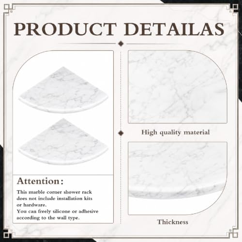 4 Pcs White Marble Corner Shower Shelf for Bathroom 9 x 9 Inch Wall Mounted Both Sides Polished Marble Corner Shelves Shower Caddy for Bathroom Wall (Stylish) - style: Stylish