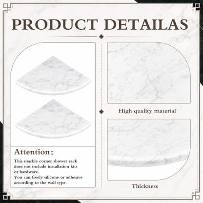4 Pcs White Marble Corner Shower Shelf for Bathroom 9 x 9 Inch Wall Mounted Both Sides Polished Marble Corner Shelves Shower Caddy for Bathroom Wall (Stylish) - style: Stylish