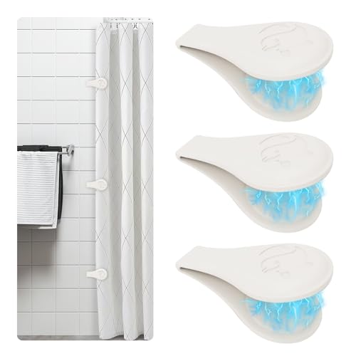 Magnetic Silicone Shower Curtain Clips for Liner 3 Packs (White) | Self Adhesive, Windproof Splash Holders, Prevent Water Splashing Out, Shower Curtains Keeper, Keep Curtain Closed to Wall - size: 1.8"W x 3.3"L (Pack of 3)