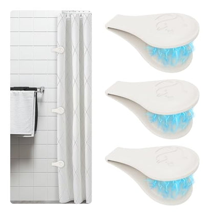 Magnetic Silicone Shower Curtain Clips for Liner 3 Packs (White) | Self Adhesive, Windproof Splash Holders, Prevent Water Splashing Out, Shower Curtains Keeper, Keep Curtain Closed to Wall - size: 1.8"W x 3.3"L (Pack of 3)