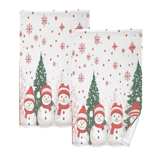 ALAZA Christmas Snowman Hand Towels for Bathroom Set of 2 Xmas Tree Fingertip Towels Face Towels,Cotton Soft Absorbent Bath Towels Christmas Hand Bath Towel 16x28in - color: Christmas Snowman