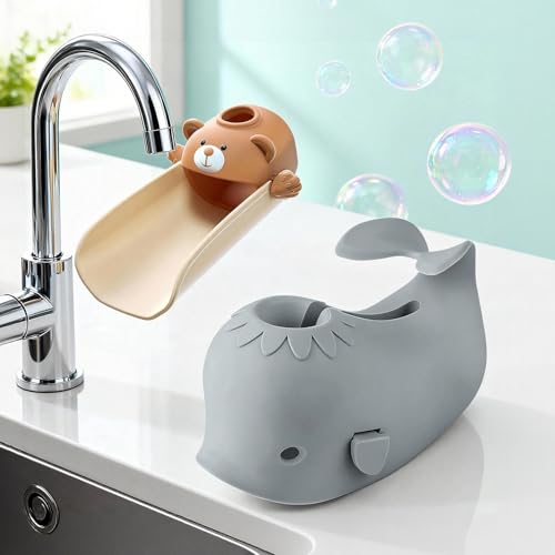 Skyroku Toddler Faucet Extender & Blue Bathtub Spout Cover, Sink Extender with Temperature Sensor for Bathroom Sinks, Kitchen, Bathtubs, Bundle and Save! (BrownGrey) - color: BrownGrey