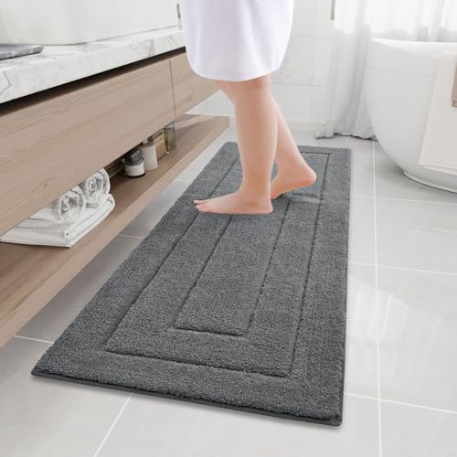 Buganda Microfiber Bathroom Rugs 59x20, Soft Shaggy Absorbent Bath Rugs | Dark Grey, Shaggy Shower Carpet, Machine Wash Dry Bath Mats for Bathroom Floor, Tub and Shower, Home Decor Accessories - color: Dark Grey, size: 59" X 20"