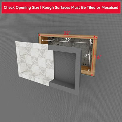 Shower Niche Insert Tile Ready 12x28 | Embedded size 13x29, mortar surface for strong tile bonding, waterproof coating for double water protection, double shelf - size: 12" x 28"