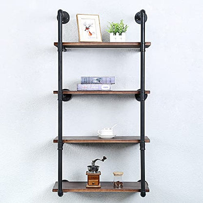 Industrial Pipe Shelves With Wood Planks,Rustic Pipe Shelving Wall Shelf | Metal Pipe Solid Pine Wood,Easy to Assemble,Wooden Board Thickness 0.78 In,For Bar Farmhouse Kitchen Office Bathroom,Bedroom - color: 4-layer, size: 24in
