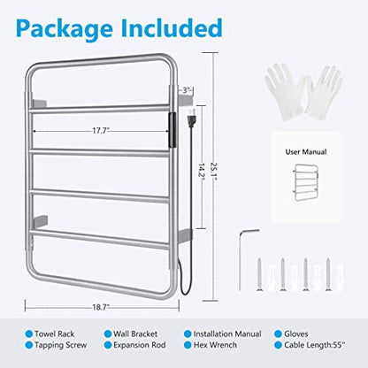 VJASS Heated Towel Rack for Bathroom, 4 Bar Stainless Steel Electric Towel Warmer with Built-in Timer, Dual Hardwired & Plug-in Wall Mounted Installation (Brushed Nickel) - color: Brushed Nickel