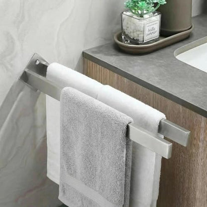 Double Rod Towel Bar 16 Inch, SUS304 Stainless Steel Wall Mounted Towel Holder, Bathroom Kitchen Double Layer Towel Rail, Modern Design Square Wall Towel Rack for Bathroom, Kitchen Brushed Nickel - color: Brushed Nickel