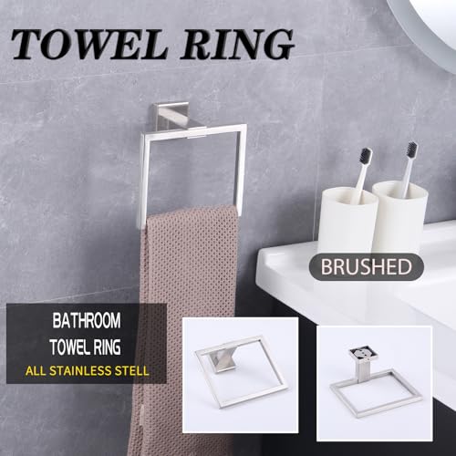 GERZWY Bath Towel Holder SUS304 Stainless Steel Towel Hanger Towel Ring for Bathroom Lavatory Wall Mount Contemporary Style, Brushed Finish JG1906-LS - color: Brushed