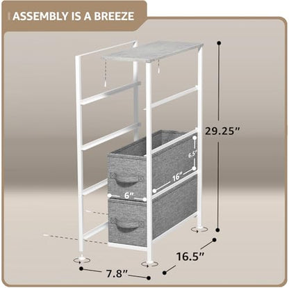 Sorbus Narrow Dresser with 4 Drawers - Vertical Slim Storage Chest of Drawers with Steel Frame, Wood Top & Easy Pull Fabric Bins for Small Spaces, Closets, Bedroom, Bathroom & Laundry (Gray) - color: Grey, style: 4 Drawer