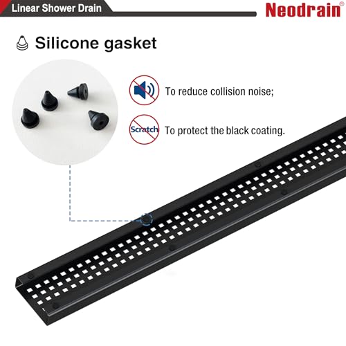 Neodrain 18" Linear Shower Drain, Matte Black 304 SS Bathroom Linear Drain | Black Shower Drain with Quadrato Grate& Adjustable Feet, Long Rectangle Shower Floor Drain in Bathroom, Balcony etc,cUPC - color: Matte Black, size: 18 In