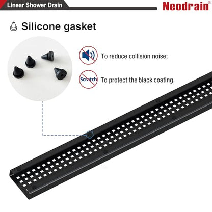 Neodrain 18" Linear Shower Drain, Matte Black 304 SS Bathroom Linear Drain | Black Shower Drain with Quadrato Grate& Adjustable Feet, Long Rectangle Shower Floor Drain in Bathroom, Balcony etc,cUPC - color: Matte Black, size: 18 In