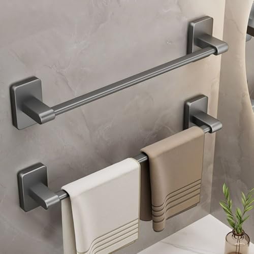 Towel Holder No Drilling Aluminum Alloy Bathroom Shelves Self-Adhesive Towel Storage Rack (30cm,Grey)