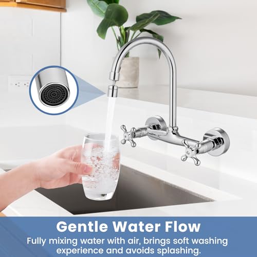 Airuida Chrome Polish Wall Mounted Kitchen Faucet,Utility Sink Faucet | 8 Inch Adjustable Center,360° Swivel Spout,Wall Mount Commercial Faucet,Double Cross Handle - color: Chrome Polish
