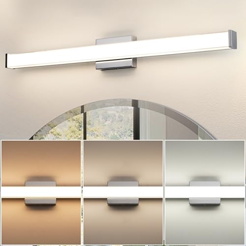 Modern LED Bathroom Vanity Light 36 inch 24W Dimmable 3CCT Bathroom Light Fixture Over Mirror Rectangle Bath Vanity Light Bar with Double Layer Acrylic Shade (Chrome) - color: Chrome, size: 36 inch