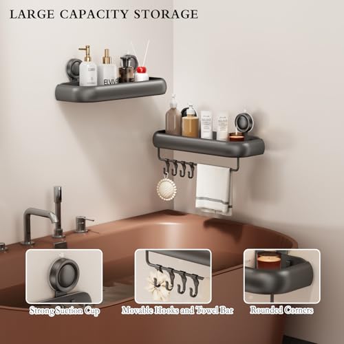 CICUFY Shower Caddy Suction Cup, 1 Pack No Drilling Corner Shower Shelves, Rust Proof Bathroom Storage Organizer, Shower Corner Caddy with Removable Hooks and Towel Bar, Square, Grey - style: Square Gray (1 Pack )