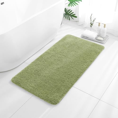 Olive Green Bathroom Rugs 24"x48" – Long Plush Non-Slip Bath Mat, Absorbent & Washable Microfiber Runner Rug – Perfect for Tub, Sink, or Washroom - color: Olive Green, size: 2' x 4' (Rectangular)