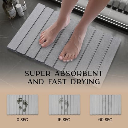 Day Moon™ Foldable Stone Bath Mat, Diatomaceous Earth Shower Mat, Non-Slip Super Absorbent Quick Drying Bathroom Floor Mat, Natural, Easy to Clean (23.6 x 15.35 Dark Grey)