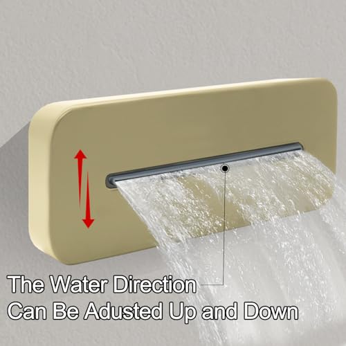 Temperature Display Shower Valve with Wall Mounted Waterfall Tub Faucet Kit Waterfall Tub Spout One Way Shower Deliver Valve - color: Brushed Gold, style: Adjustable bathtub faucet