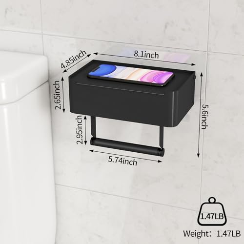 JUYSON Toilet Paper Holder with Shelf, Flushable Wipes Dispenser Fits for Bathroom Wipe Storage, Keep Your Wipes Hidden Out of Sight - SUS304 Stainless Steel Wall Mount Organizer (Matte Black) - color: Black
