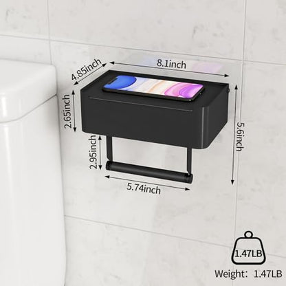 JUYSON Toilet Paper Holder with Shelf, Flushable Wipes Dispenser Fits for Bathroom Wipe Storage, Keep Your Wipes Hidden Out of Sight - SUS304 Stainless Steel Wall Mount Organizer (Matte Black) - color: Black