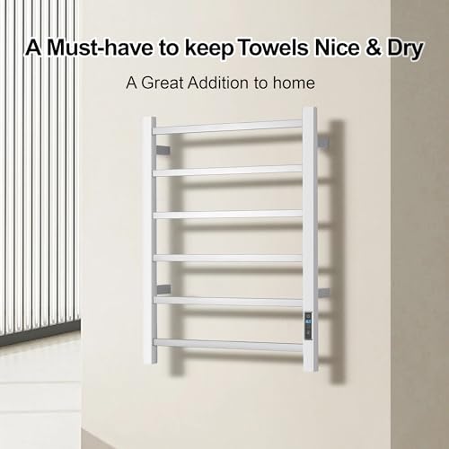 Electric Heated Towel Warmer - Wall Mounted Bathroom Towel Rack, Plug-in Design & Stainless Steel Brushed with Timer & Temperature Control 6 Bar - color: Square Brushed With Timer, size: 6 Bar