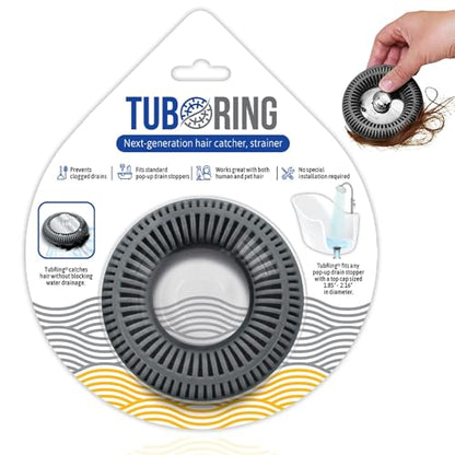 TubRing Pop-Up Drain Protector & Strainer Silicone Hair Catcher, Dark Gray | Easy snap-in design fits around bathtub stoppers. Customizable utility guard for clog prevention. Fits 1.85"- 2.16" drains. - color: Charcoal Gray