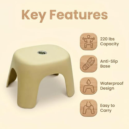 Plastic Step Stool, Heavy-Duty ABS Shower Bath Stool Anti-Slip, Compact Size for Bathroom, Kitchen, Entryway Beige - color: Begie