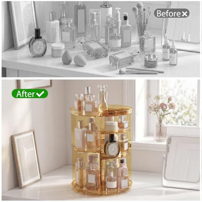Rotating Makeup Organizer, DIY 8 Adjustable Layers Spinning Skincare Storage, Cosmetic Display Case with Brush Holder and Perfume Tray, Multi-Function Vanity Bathroom Countertop Organizer Clear Gold - color: Clear Gold