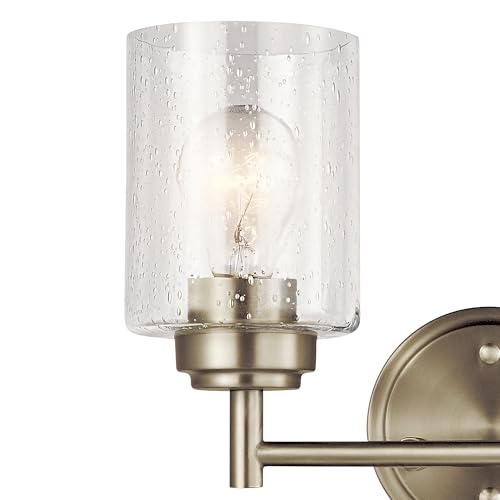 Kichler Winslow 12.75" Vanity Light in Brushed Nickel, 2-Light Transitional Bathroom Light with Clear Seeded Glass. (12.75" W x 9.25" H), 45885NI | Clear seeded glass vanity light for bathroom mirrors (12.75" x 9.25"), 45885NI - color: Brushed Nickel, siz