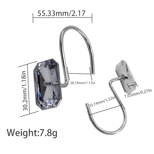 J&V TEXTILES Shower Curtain Hooks Rings, Rust Resistant Metal Double Glide Shower Hooks Rings for Bathroom Shower Rods Curtains, Set of 12 Hooks (Square Acrylic) - color: Square Acrylic