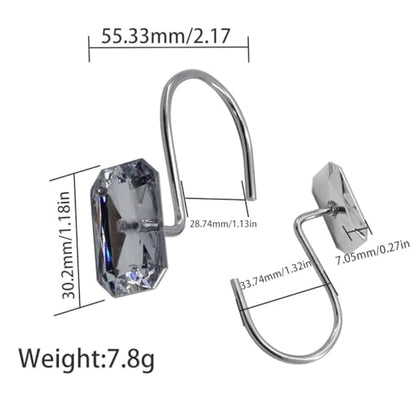 J&V TEXTILES Shower Curtain Hooks Rings, Rust Resistant Metal Double Glide Shower Hooks Rings for Bathroom Shower Rods Curtains, Set of 12 Hooks (Square Acrylic) - color: Square Acrylic