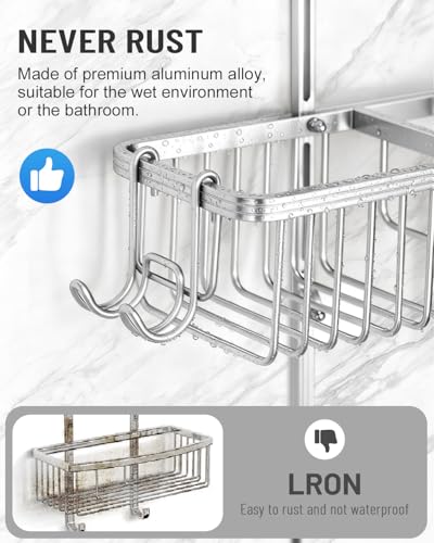 Adjustable Shower Caddy Hanging for Handheld Showerheads - Never Rust Shower Hanging Organizer, Upgraded Bathroom Shower Rack with Soap Basket, Hooks and Toothbrush Holder (Silver) - color: Silver