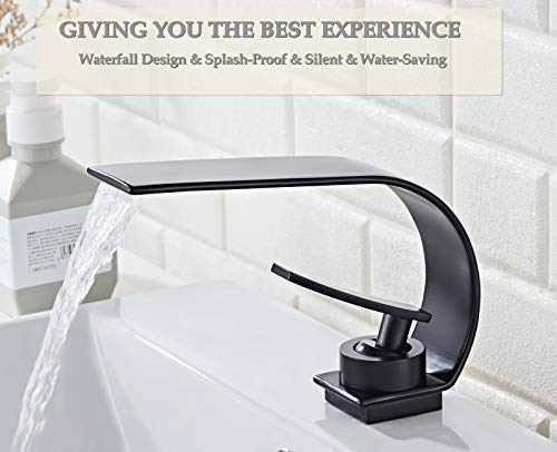 Becola Matte Black Modern Single Hole Bathroom Faucet, Low Arc Brass Ceramic Valve Vanity Sink Faucet, Single Handle 1 Hole / 3 Holes Hot and Cold Water Mixer Tap - color: Matte Black