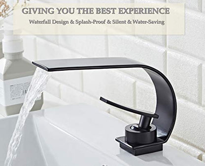 Becola Matte Black Modern Single Hole Bathroom Faucet, Low Arc Brass Ceramic Valve Vanity Sink Faucet, Single Handle 1 Hole / 3 Holes Hot and Cold Water Mixer Tap - color: Matte Black