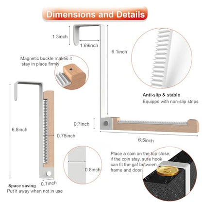 2 Pack Over The Door Hooks(L=6.1"), Over Door Hanger, Heavy Duty No Drill Hanger for Towels, Coats, Hats, Bags in Bathroom, Bedroom, Kitchen, Living Room-White - color: White(2 Pack 6.1")