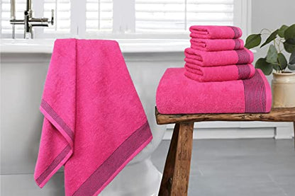 100% Cotton Ultra Soft 6 Pack Towel Set, Contains 2 Bath Towels 28x55 inchs, 2 Hand Towels 16x24 inchs & 2 Washcloths 12x12 inchs, Compact Lightweight & Highly Absorbant - Hot Pink - color: Hot Pink, size: 6 Pack Towel Set