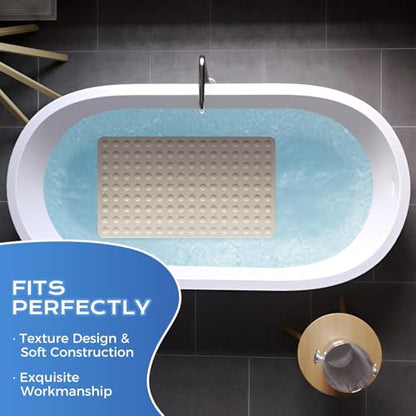 Bathtub Mat Non-Slip Soft Rubber Bathtub Mat, Shower Mat with Strong Suction Cups and Soft Bubbles for Tubs and Showers Bathroom (16''x28'') - color: Beige White (Yellowish)-bubbles, size: 27.6" x 15.8" (Rectangular)