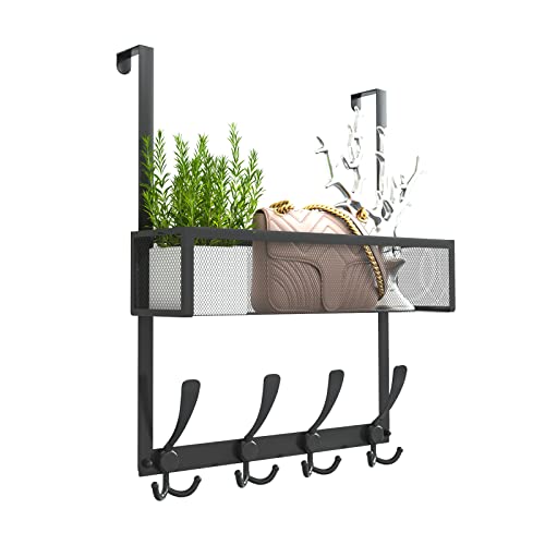 Kaiferty Over The Door Hooks Organizer,Over Door Hanger Towel Rack Mesh Basket with 12 Hooks,Back of Door Storage Organizer for Bedroom,Bathroom,Kitchen,Office(Black) - color: 1 Upgrated Baskets-Black